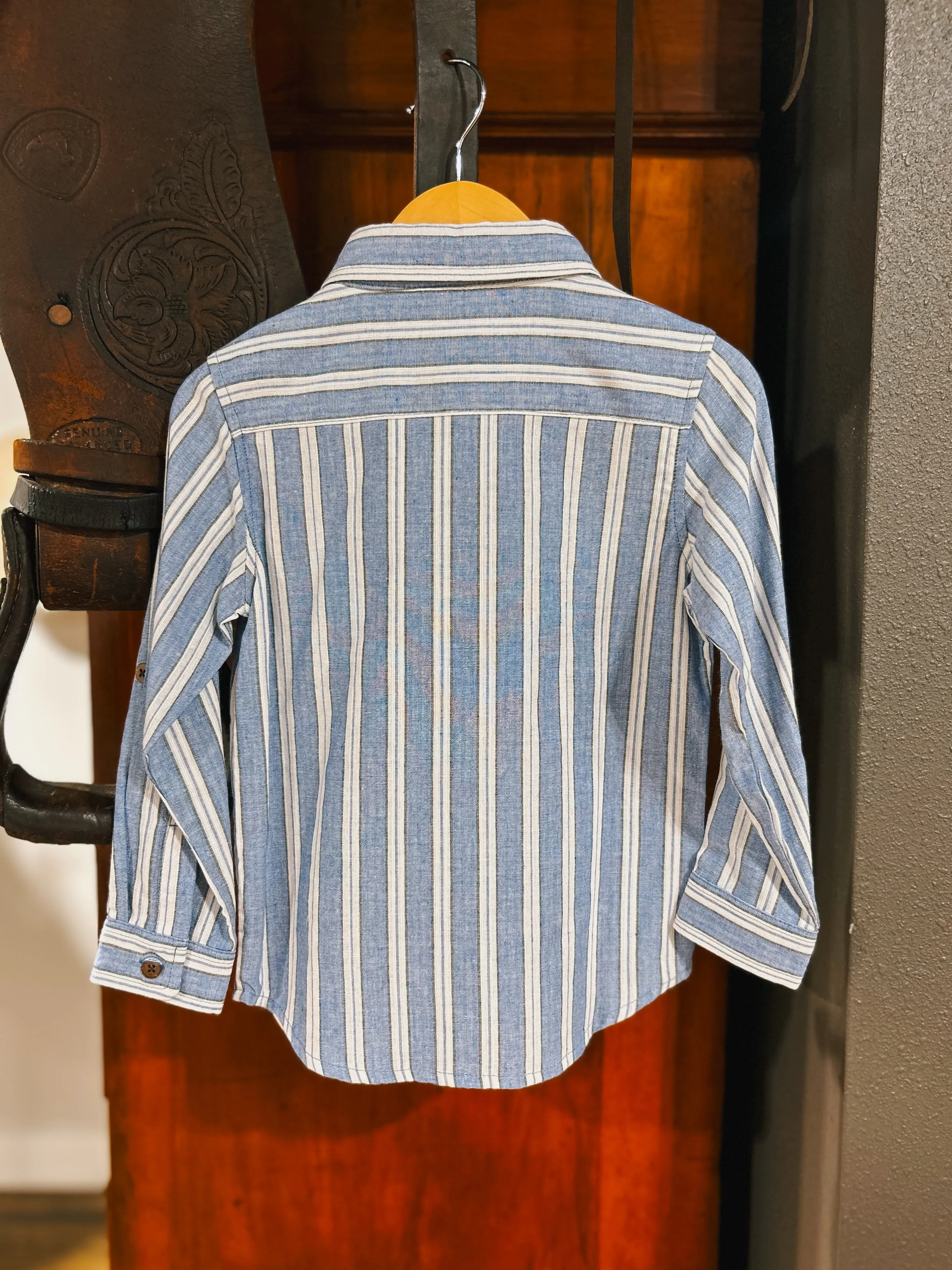 Me & Henry Boys Atwood Blue/White Stripe Button Down Shirt (3/4T)