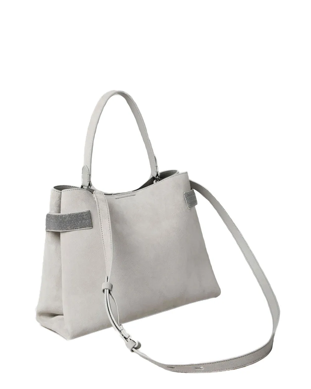 Medium Velour Top Handle Shopper Bag in Stone