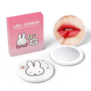 Miffy Handheld LED Makeup Mirror, Foldable 2-Side 1x/10x Magnification,Pocket Small Lighted Mirror for Travel, Rabbit Shape (White)