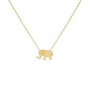 Mini Solid Elephant Necklace 14K