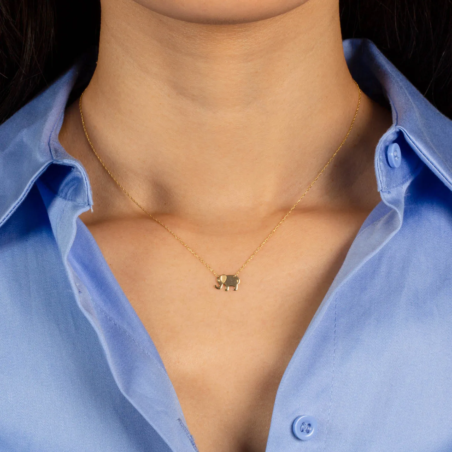 Mini Solid Elephant Necklace 14K
