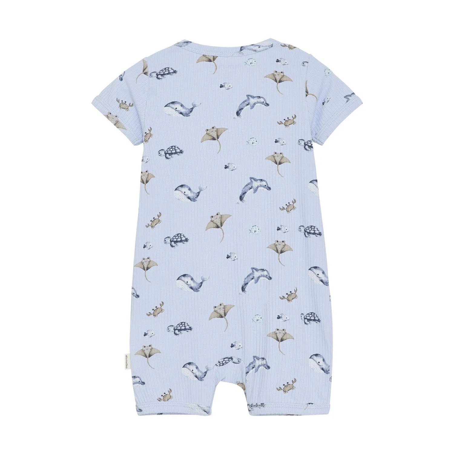 Minymo Ocean Print Rib Shortie Playsuit