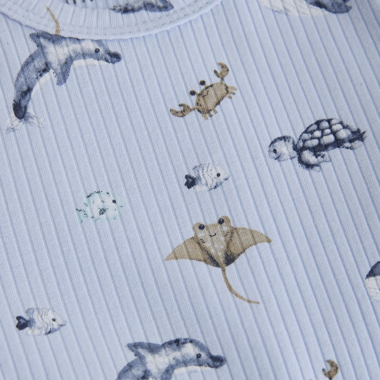 Minymo Ocean Print Rib Shortie Playsuit
