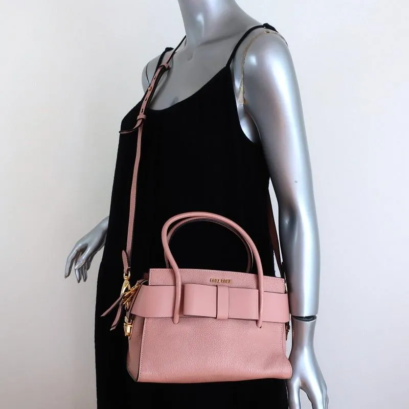Miu Miu Madras Fiocco Bow Tote Pink Leather Small Crossbody Bag NEW