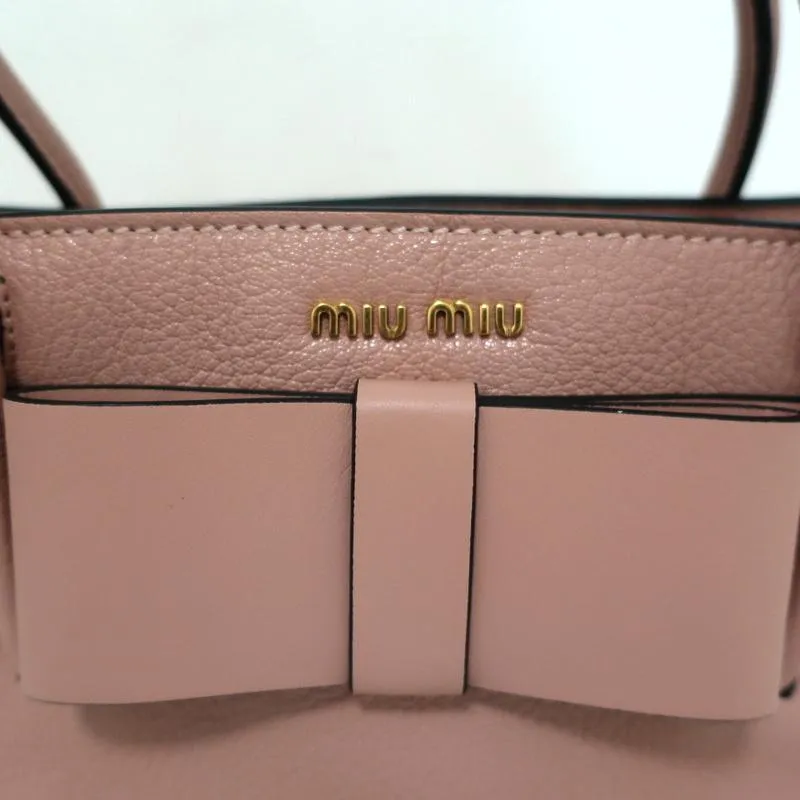 Miu Miu Madras Fiocco Bow Tote Pink Leather Small Crossbody Bag NEW
