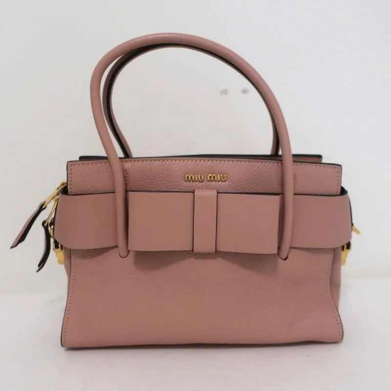 Miu Miu Madras Fiocco Bow Tote Pink Leather Small Crossbody Bag NEW