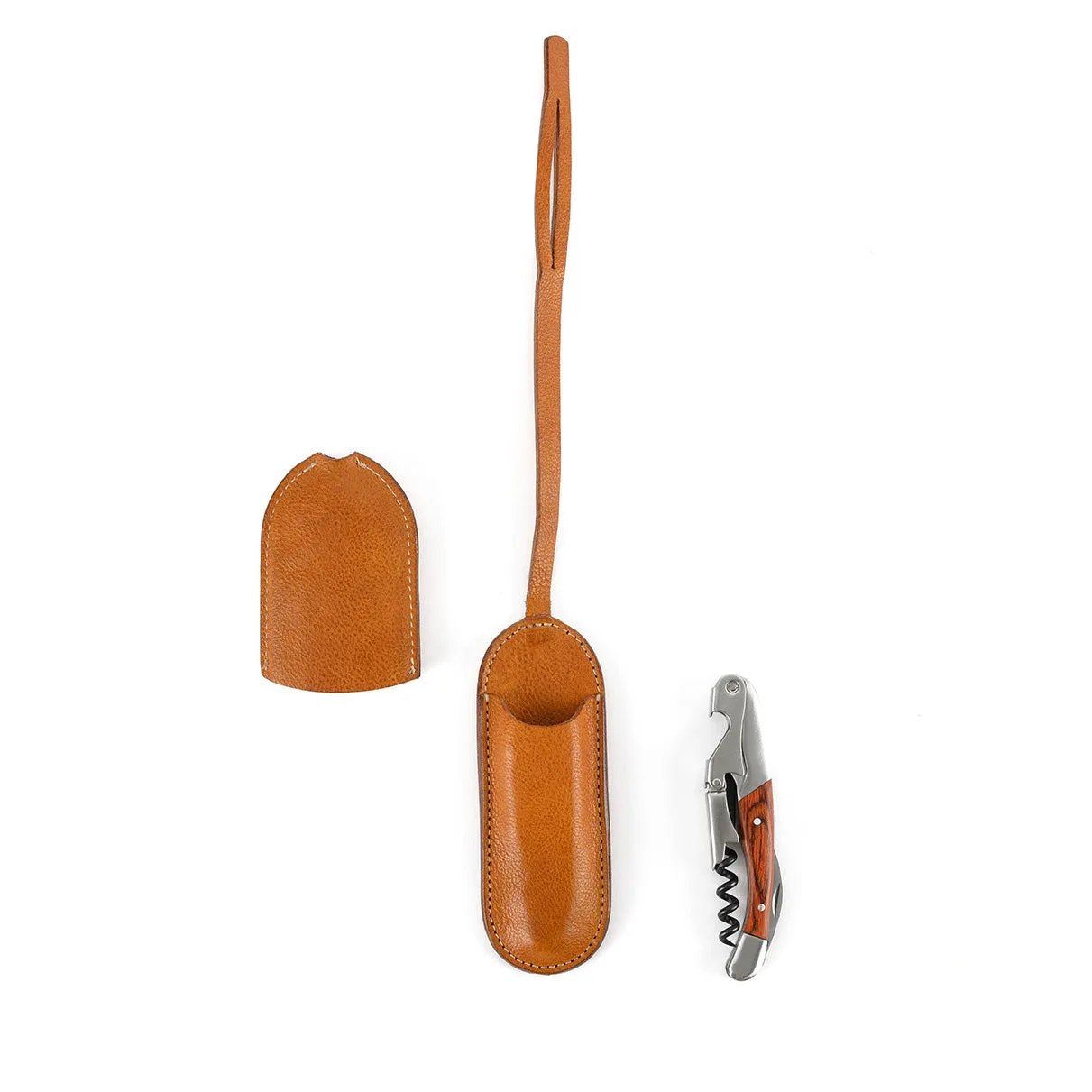 Moore and Giles Corkscrew Sleeve with Wine Key, Modern Saddle Brown Corkscrew