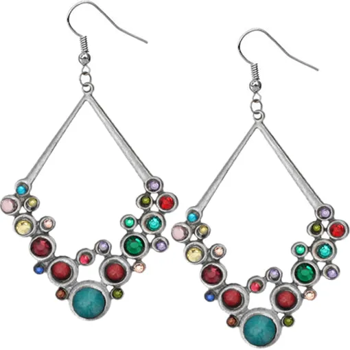 Multicolor Beaded Open Triangle Rhinestone Earrings