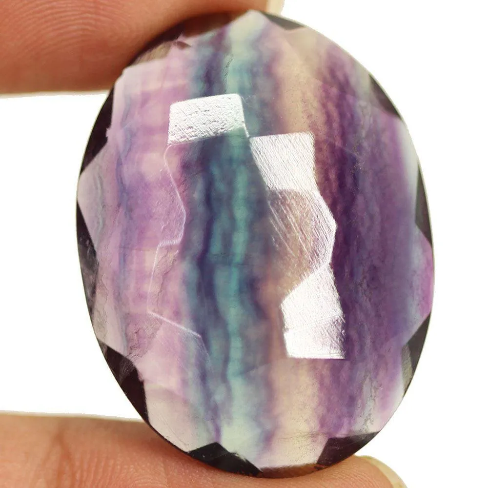 Natural Multi Color Fluorite Faceted Oval Gemstones 36x27x10mm