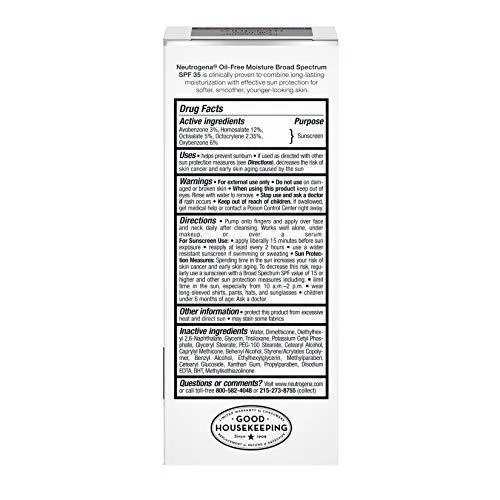 Neutrogena - Crema hidratante facial de larga duración sin aceite y crema para el cuello, sin aceite, no obstruye los poros con protector solar SPF 35, glicerina, 2.5 fl. oz/75ml