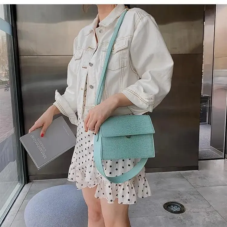 New Luxury Brand Female Flip Square Bag Top Quality Leather Women's Designer Handbag Crocodile Pattern Shoulder Messenger Bags