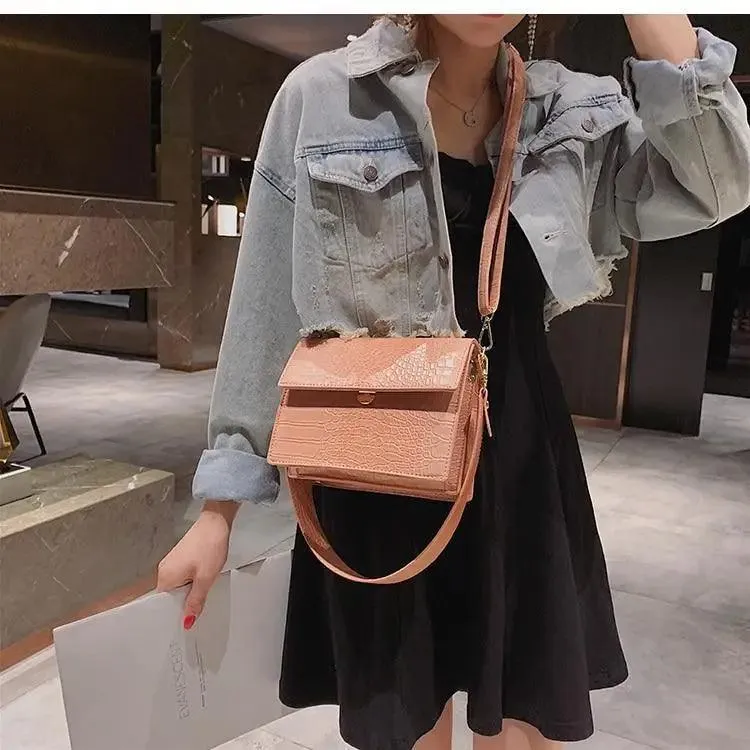 New Luxury Brand Female Flip Square Bag Top Quality Leather Women's Designer Handbag Crocodile Pattern Shoulder Messenger Bags