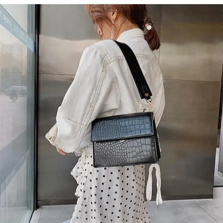 New Luxury Brand Female Flip Square Bag Top Quality Leather Women's Designer Handbag Crocodile Pattern Shoulder Messenger Bags