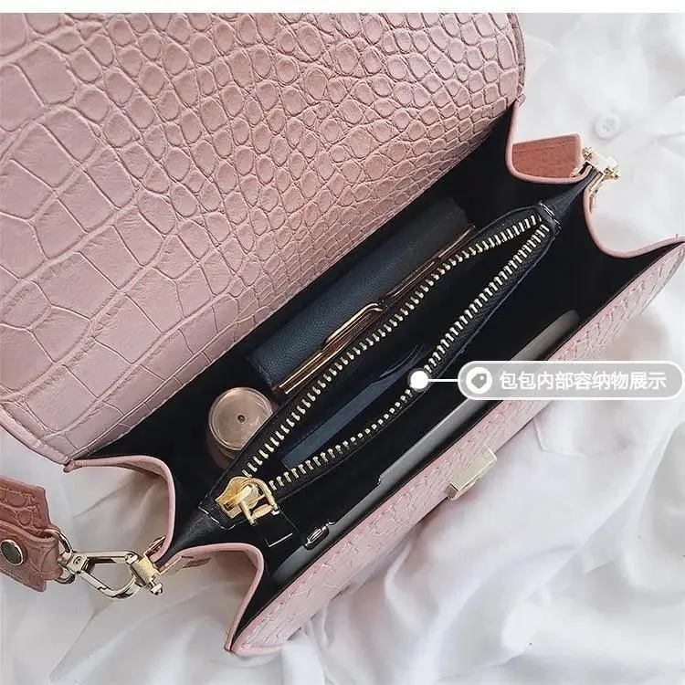 New Luxury Brand Female Flip Square Bag Top Quality Leather Women's Designer Handbag Crocodile Pattern Shoulder Messenger Bags