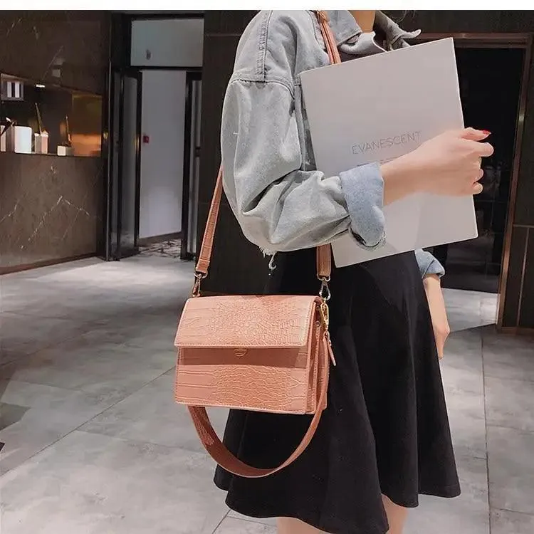 New Luxury Brand Female Flip Square Bag Top Quality Leather Women's Designer Handbag Crocodile Pattern Shoulder Messenger Bags