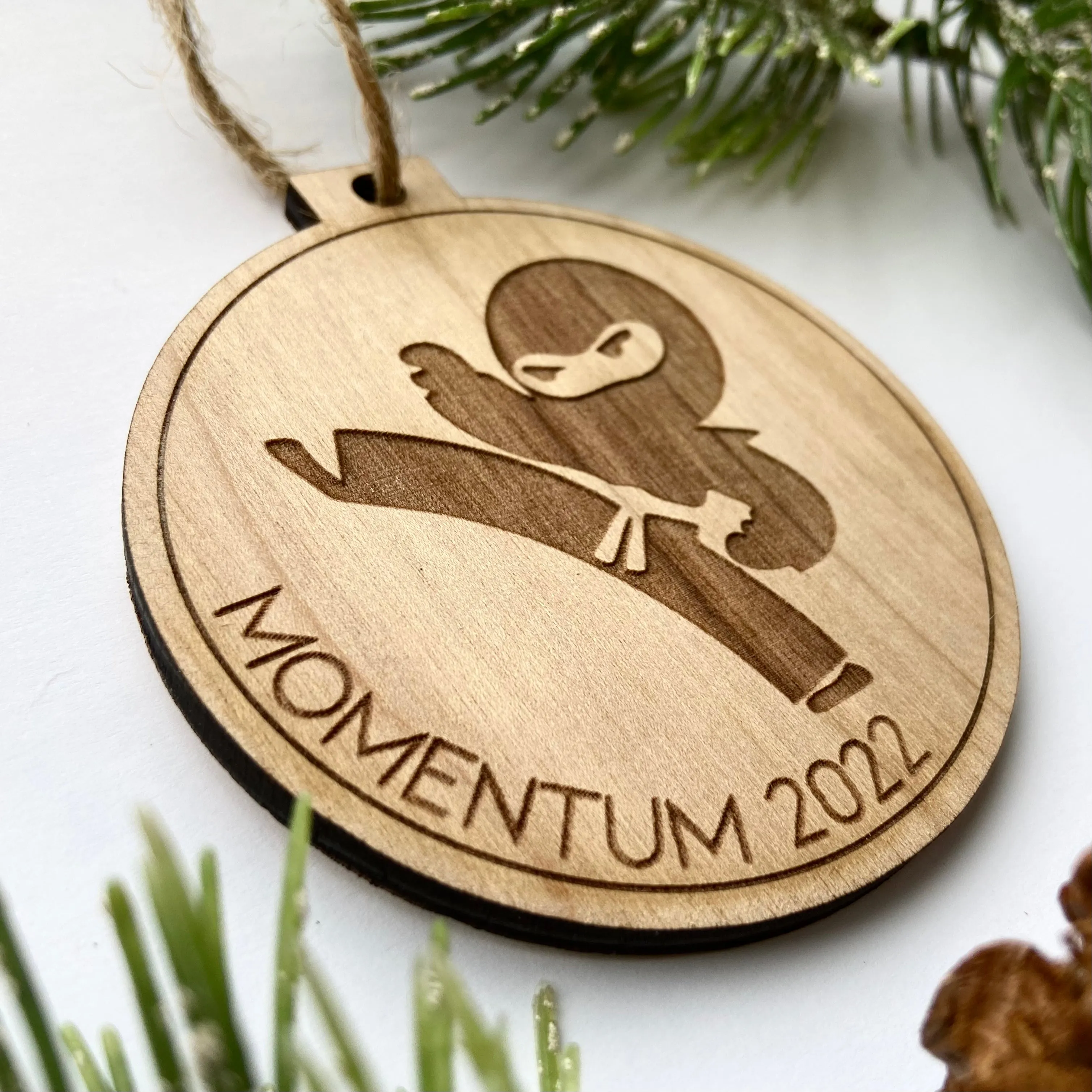 Ninja Engraved Wood Christmas Ornament