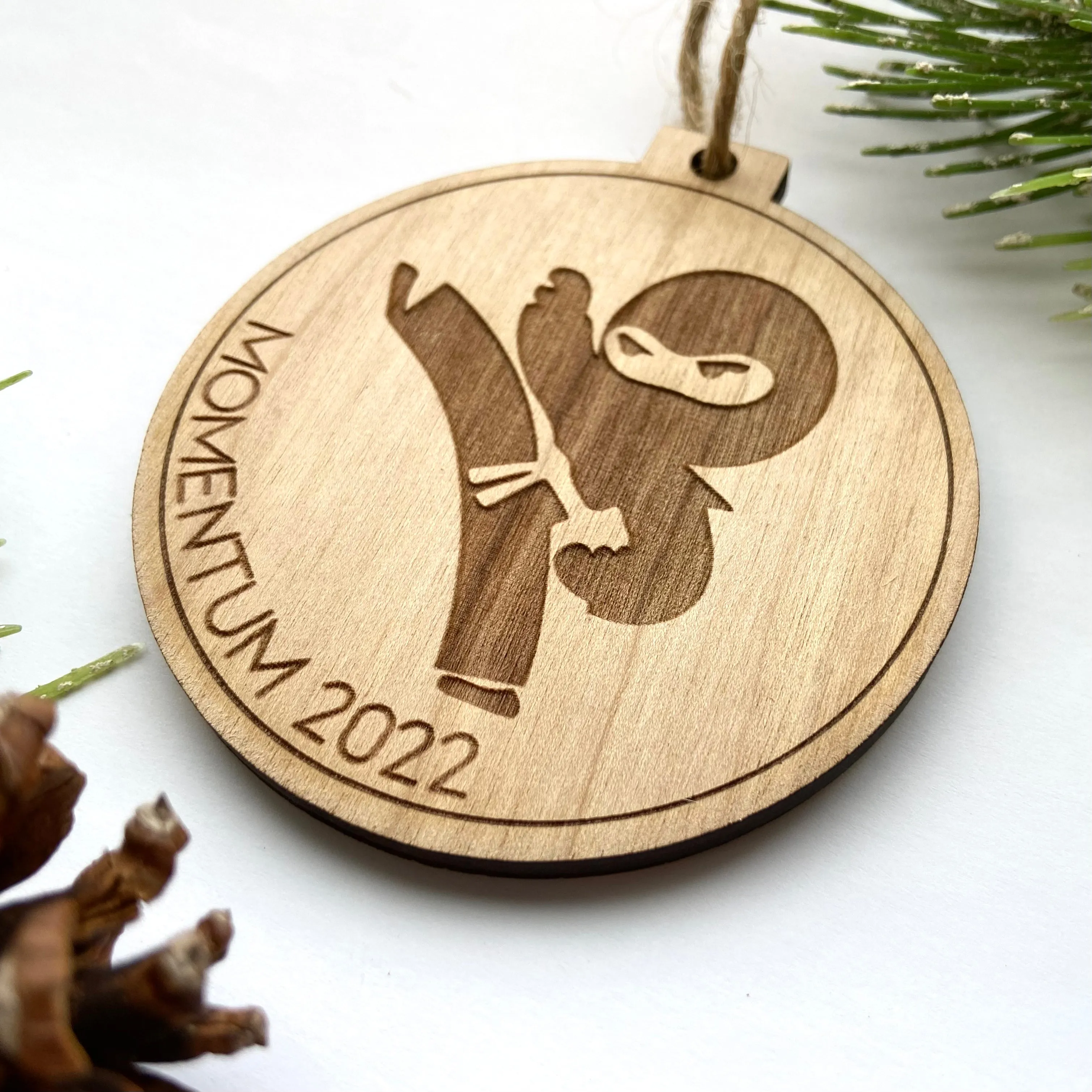 Ninja Engraved Wood Christmas Ornament