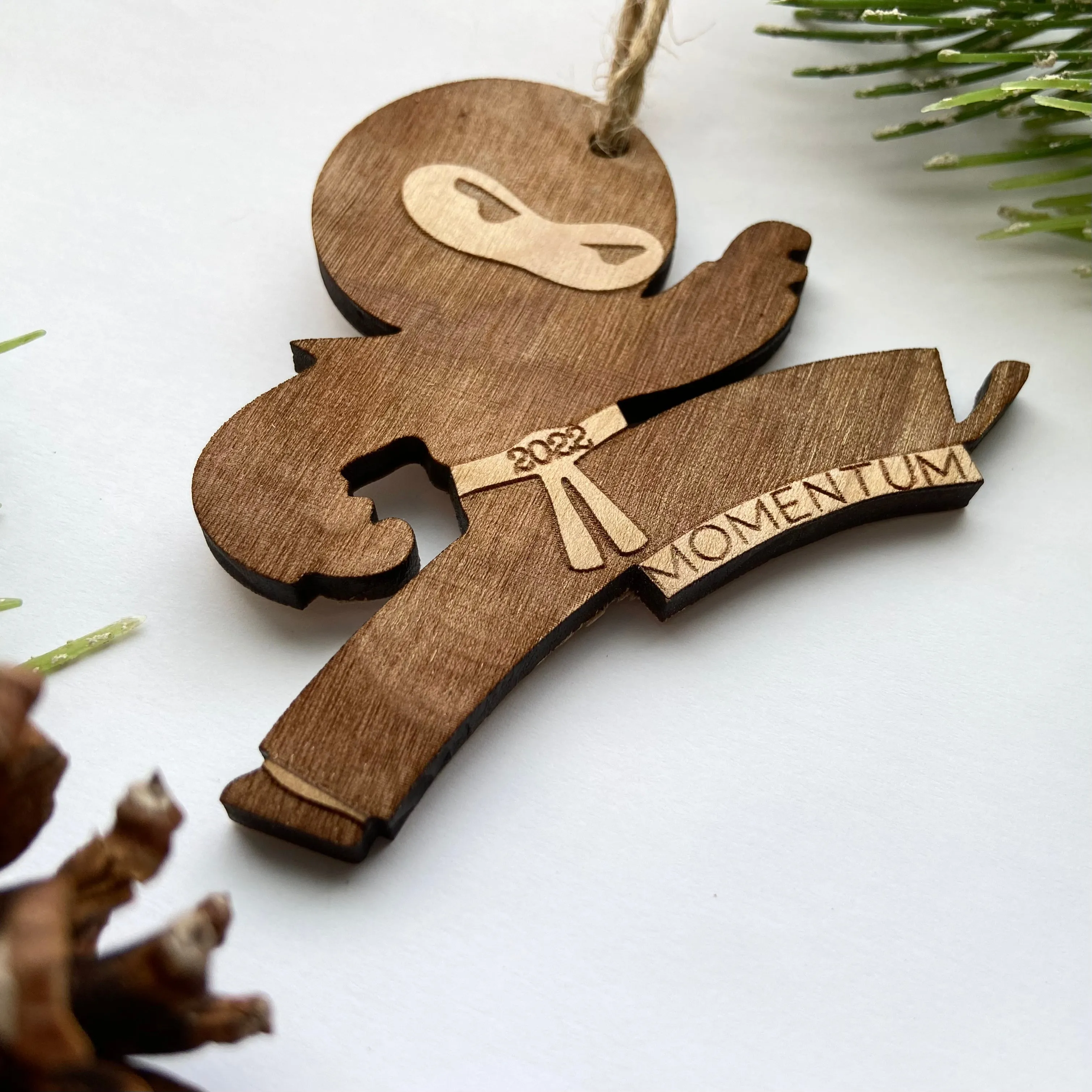 Ninja Engraved Wood Christmas Ornament