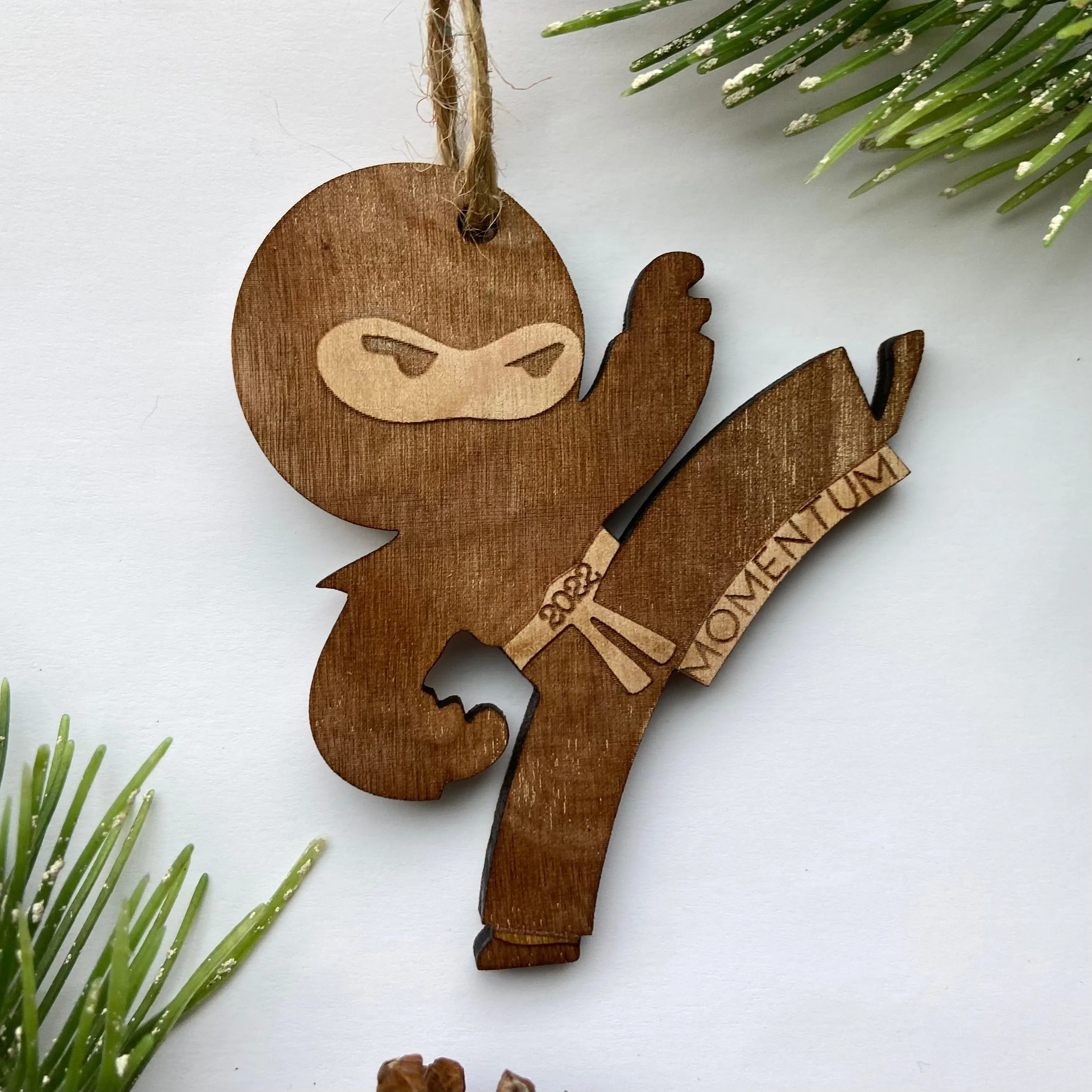 Ninja Engraved Wood Christmas Ornament