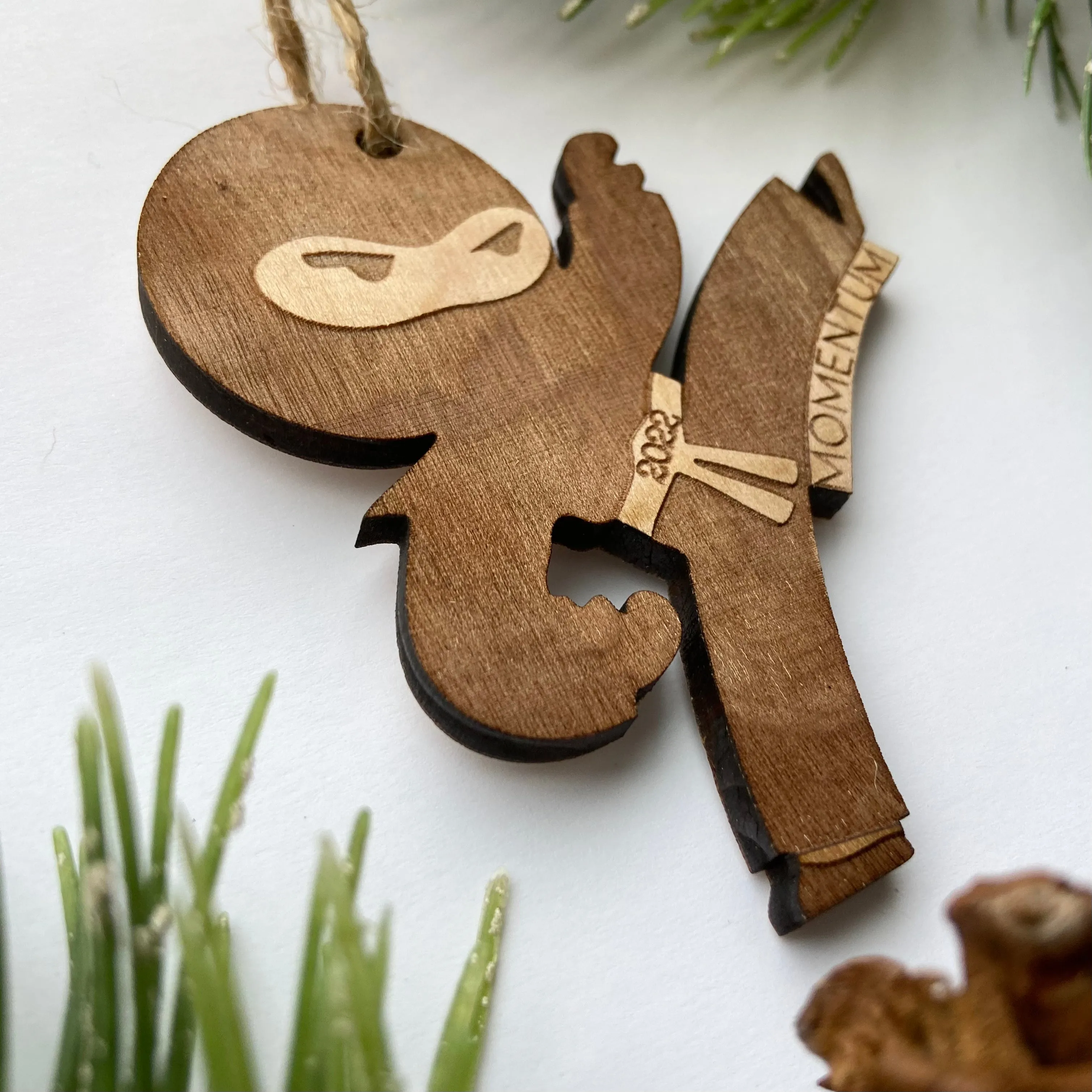Ninja Engraved Wood Christmas Ornament