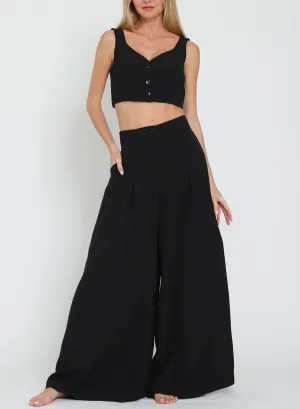 Office Ready Crop Top & High Waisted Wide Leg Set in Black