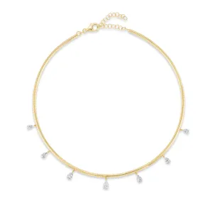 Omega Necklace with Dangling Pear Diamonds
