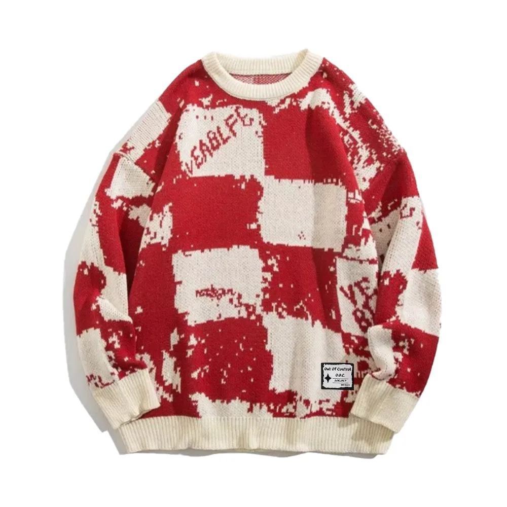 OOC' Loose Contrast Checkerboard Sweater