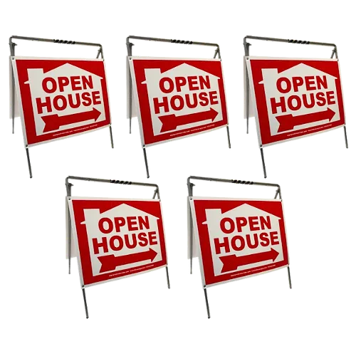 Open House Sign Metal A-Frame Kit - 5 Pack - House Graphic - Red