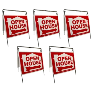 Open House Sign Metal A-Frame Kit - 5 Pack - House Graphic - Red