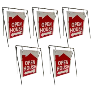 Open House Sign Metal A-Frame Kit - 5 Pack - House Graphic - Swinger - Red
