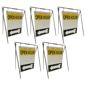 Open House Sign Metal A-Frame Kit - 5 Pack - Swinger - Yellow/White/Black