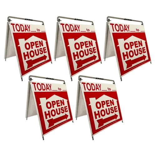 Open House Sign Metal A-Frame Kit - 5 Pack - Today- House Graphic - Red