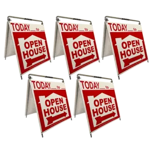 Open House Sign Metal A-Frame Kit - 5 Pack - Today- House Graphic - Red