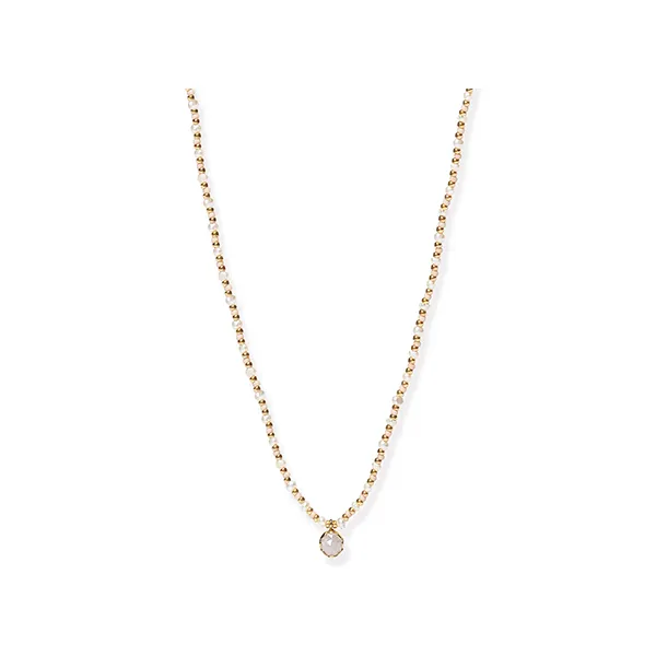 PEARL NECKLACE WITH CRYSTAL CHARM - WHITE