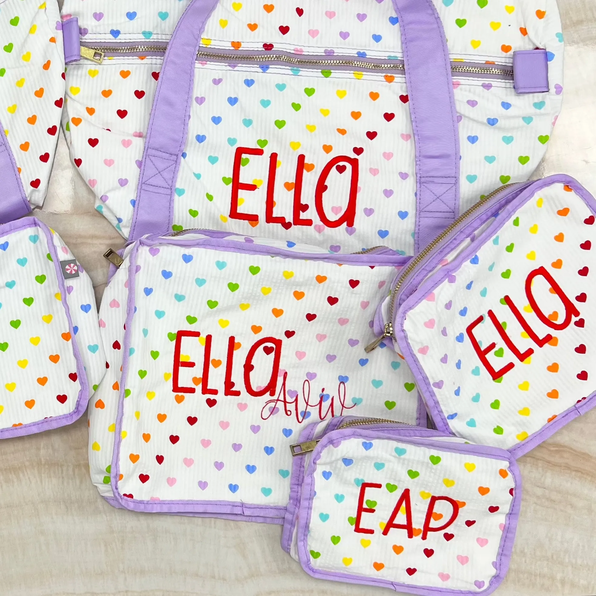 Personalized Seersucker Tiny Hearts Organizing Trio