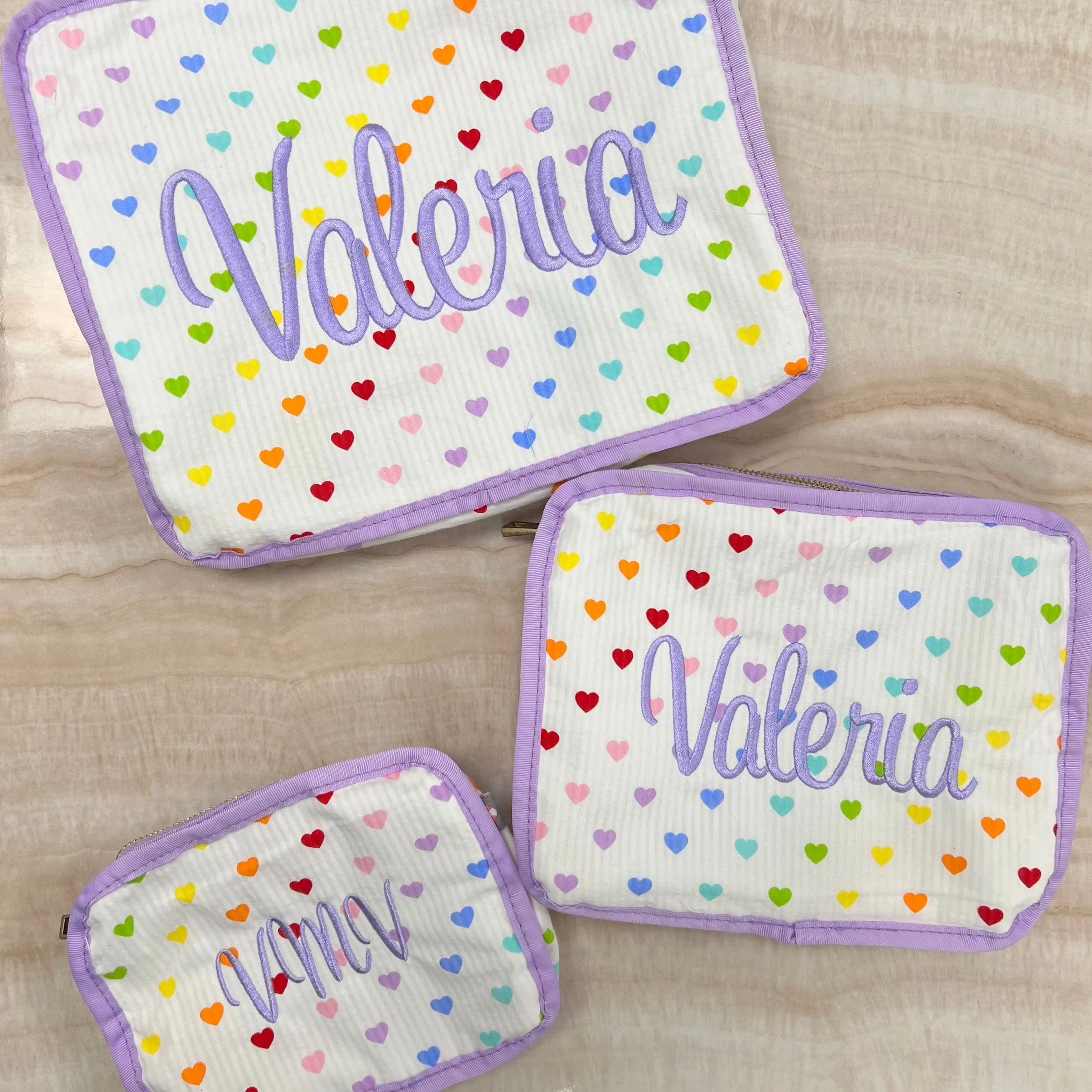 Personalized Seersucker Tiny Hearts Organizing Trio