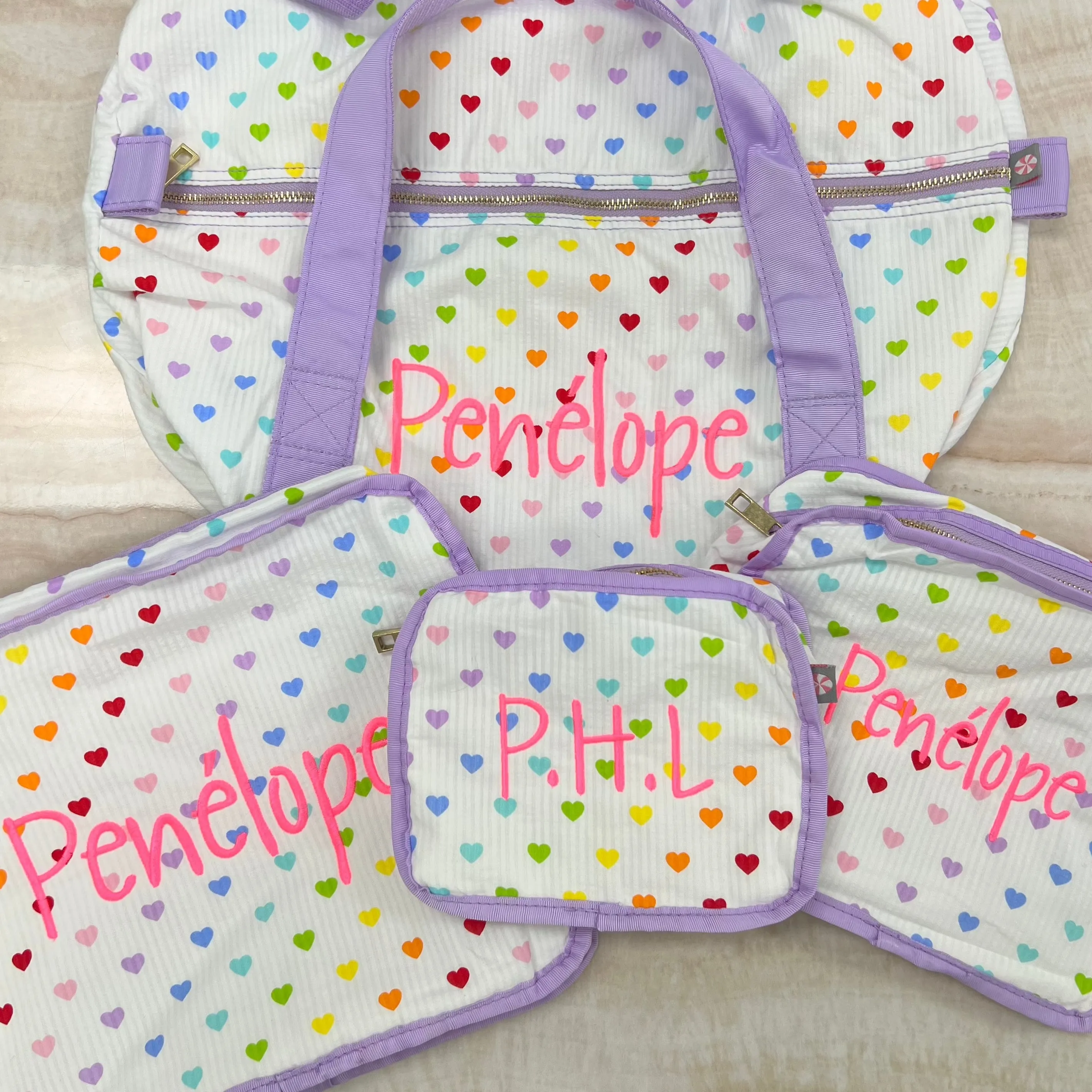 Personalized Seersucker Tiny Hearts Organizing Trio