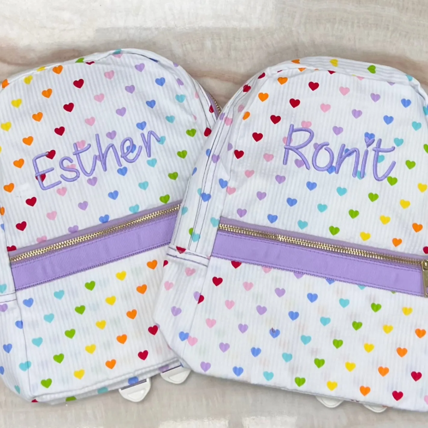 Personalized Seersucker Tiny Hearts Small Backpack