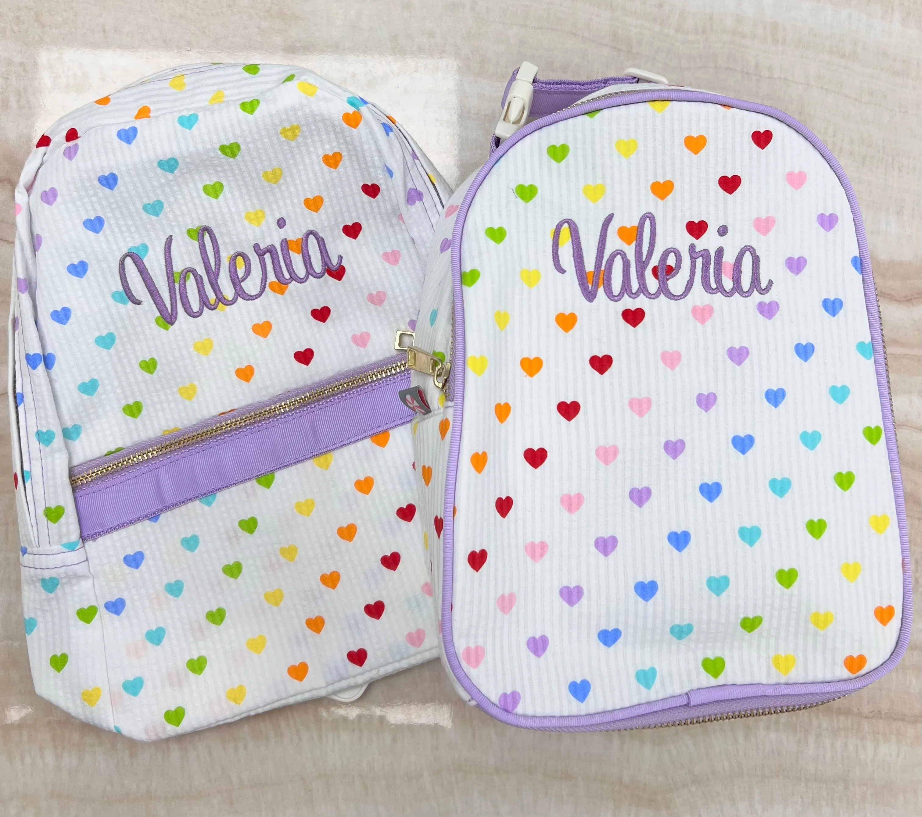 Personalized Seersucker Tiny Hearts Small Backpack