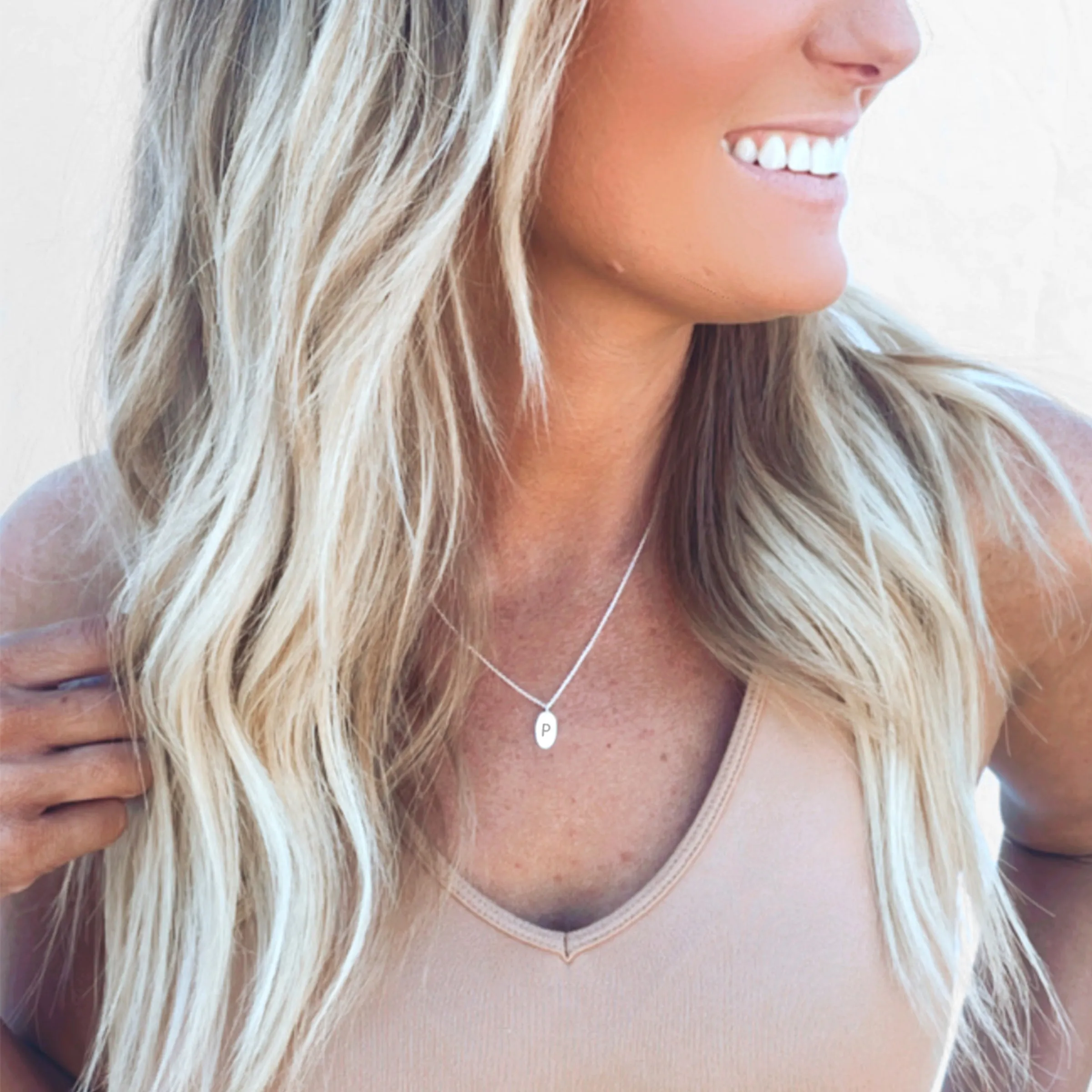 Personalized Small Oval Necklace - Initial Necklace