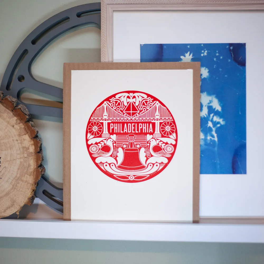 Philadelphia art print, red Philly icons art print, Pennsylvania Dutch inspired art for gallery wall
