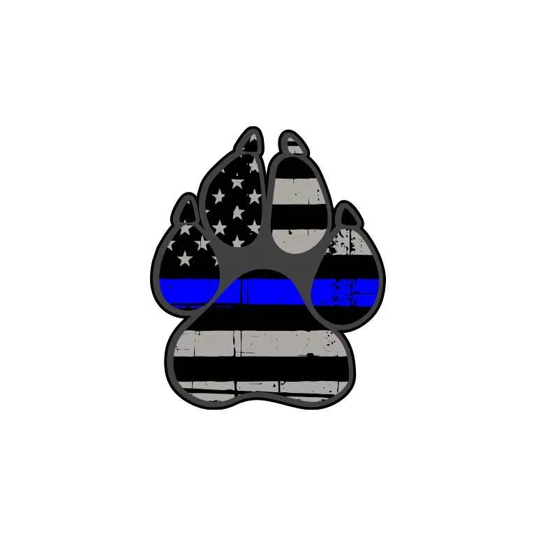 Police Thin Blue Line Flag of K-9 Paw Graphic Decal