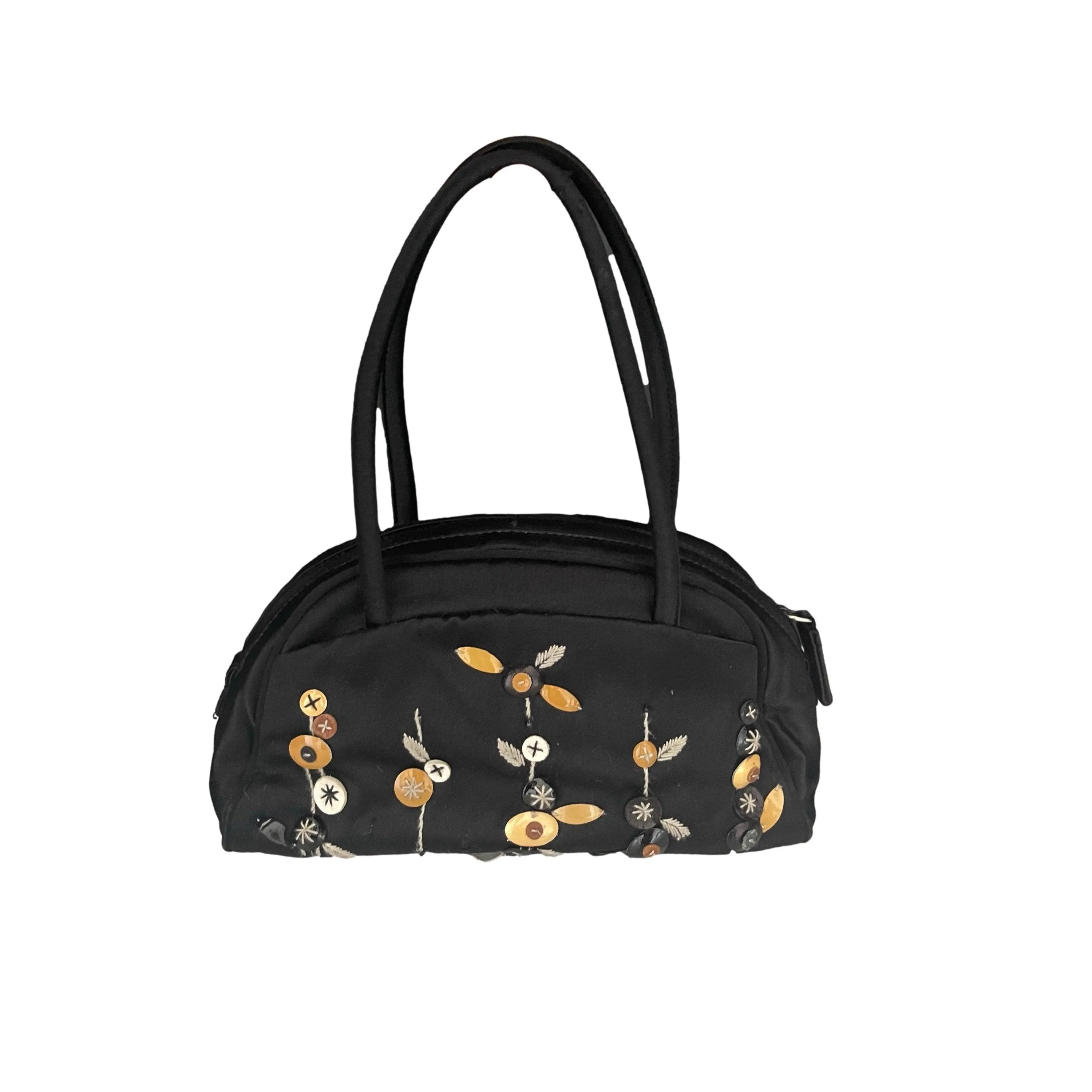Prada Black Floral Satin Mini Top Handle Bag