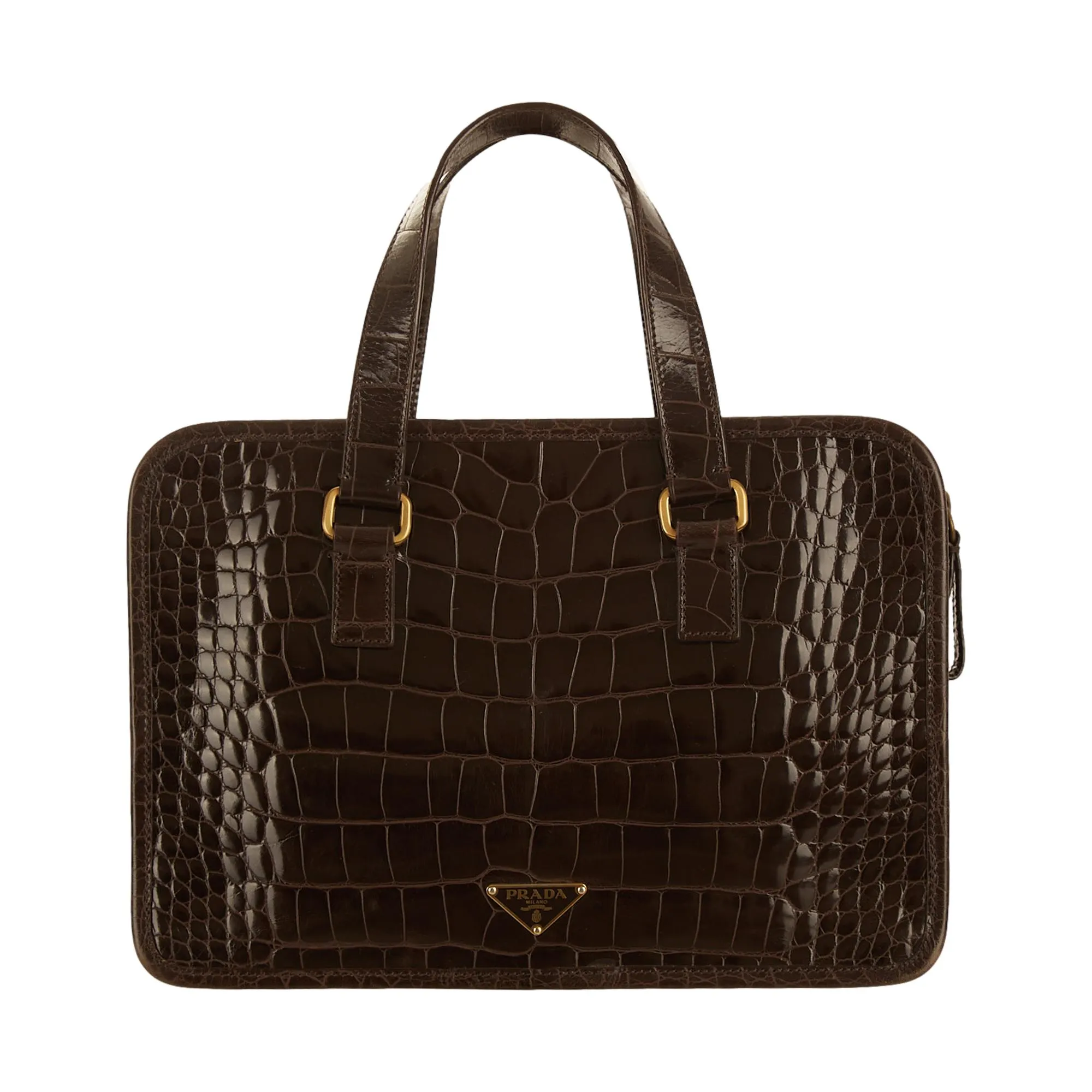 Prada Brown Embossed Top Handle Bag