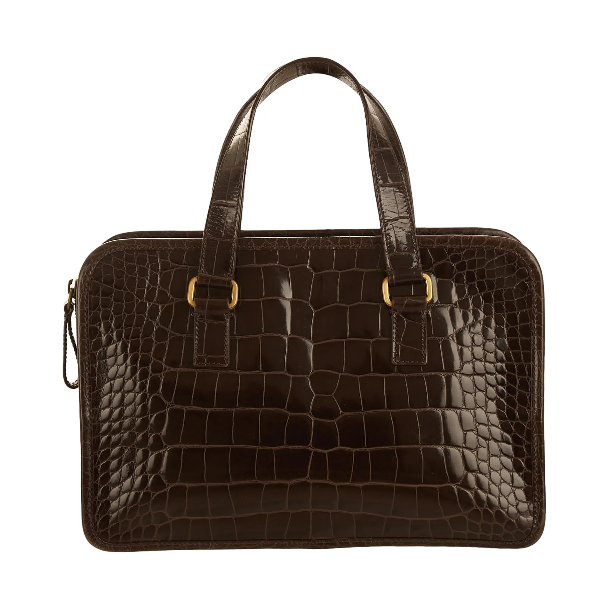 Prada Brown Embossed Top Handle Bag