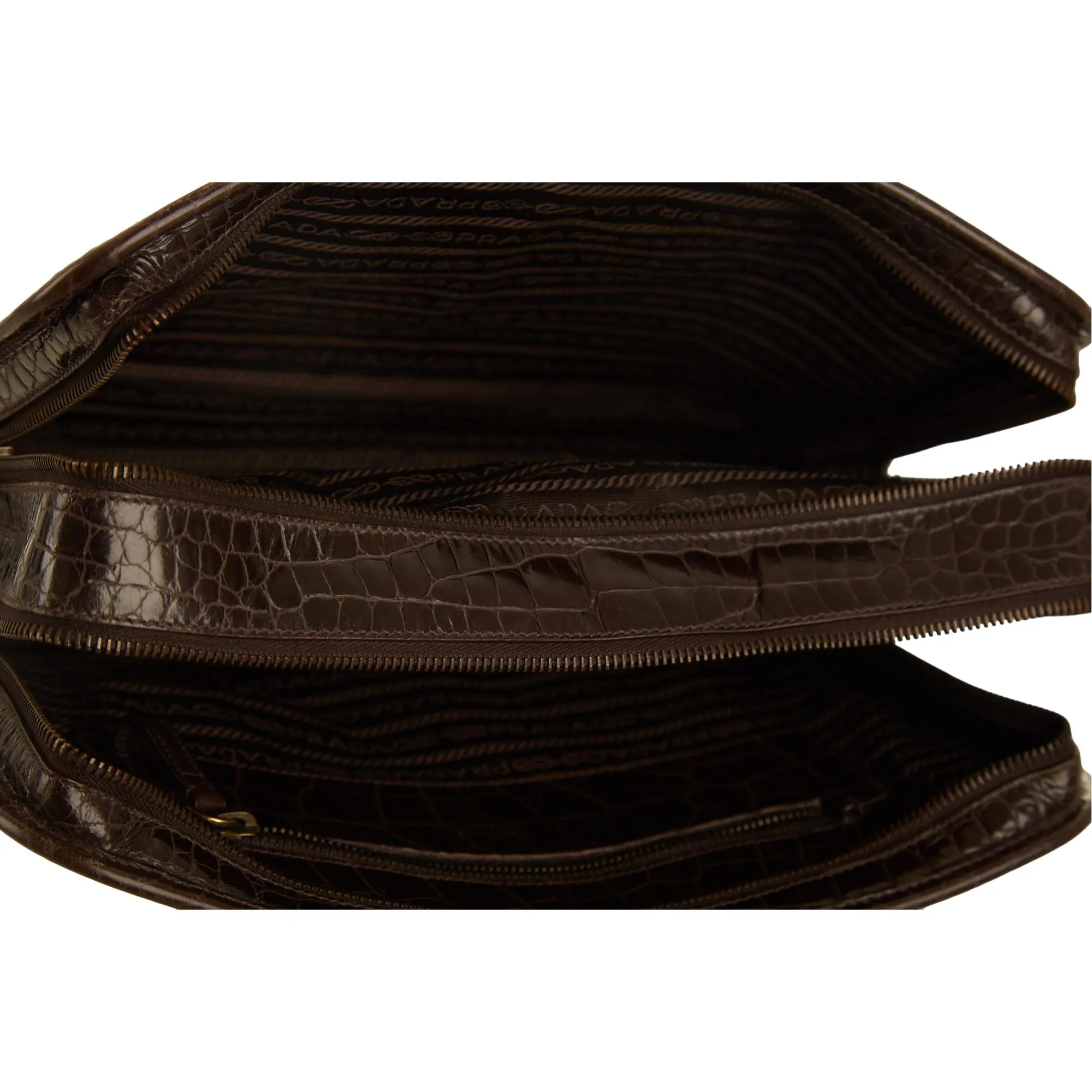Prada Brown Embossed Top Handle Bag