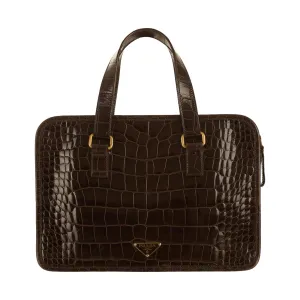 Prada Brown Embossed Top Handle Bag