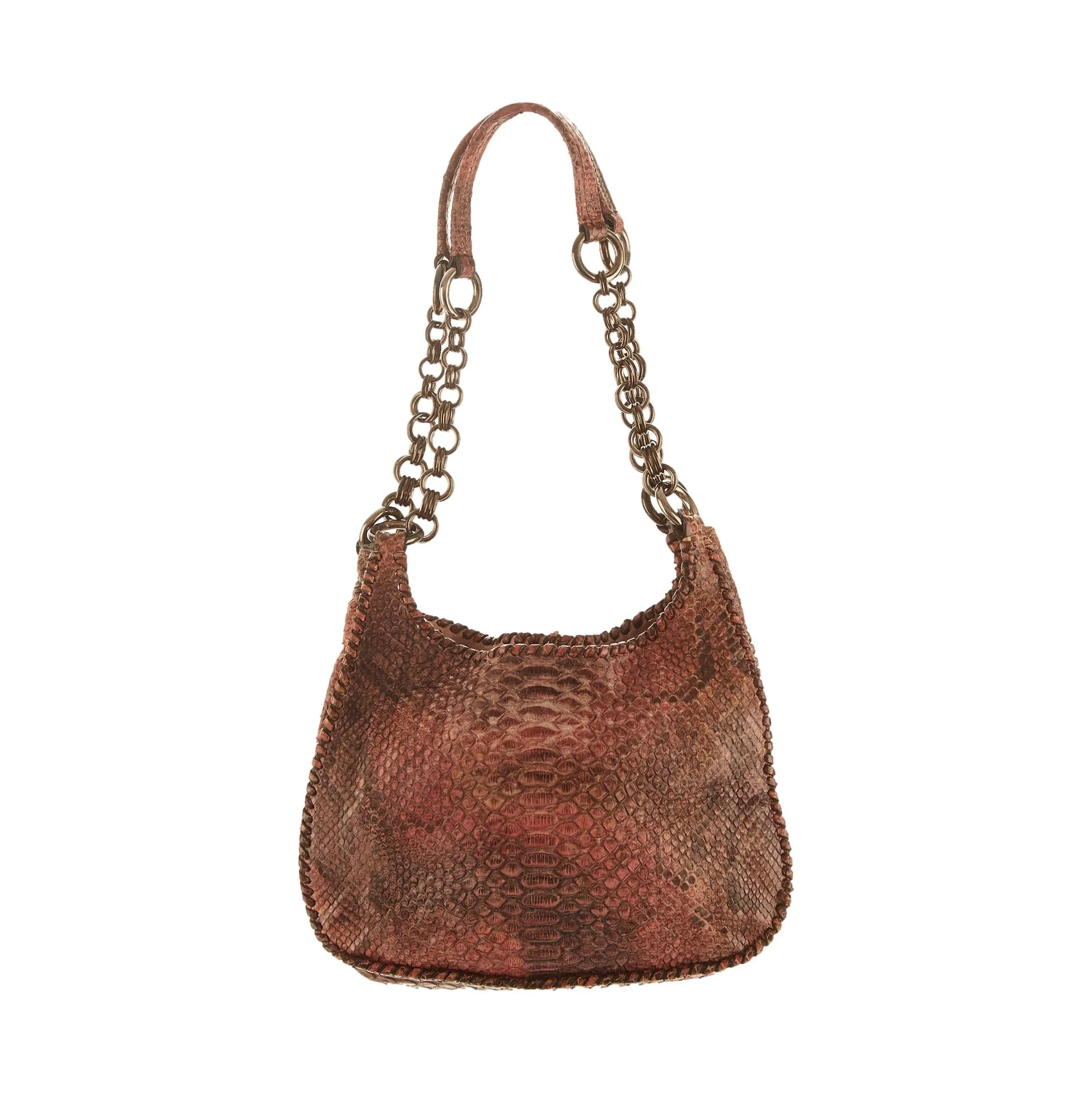 Prada Brown Snakeskin Chain Shoulder Bag