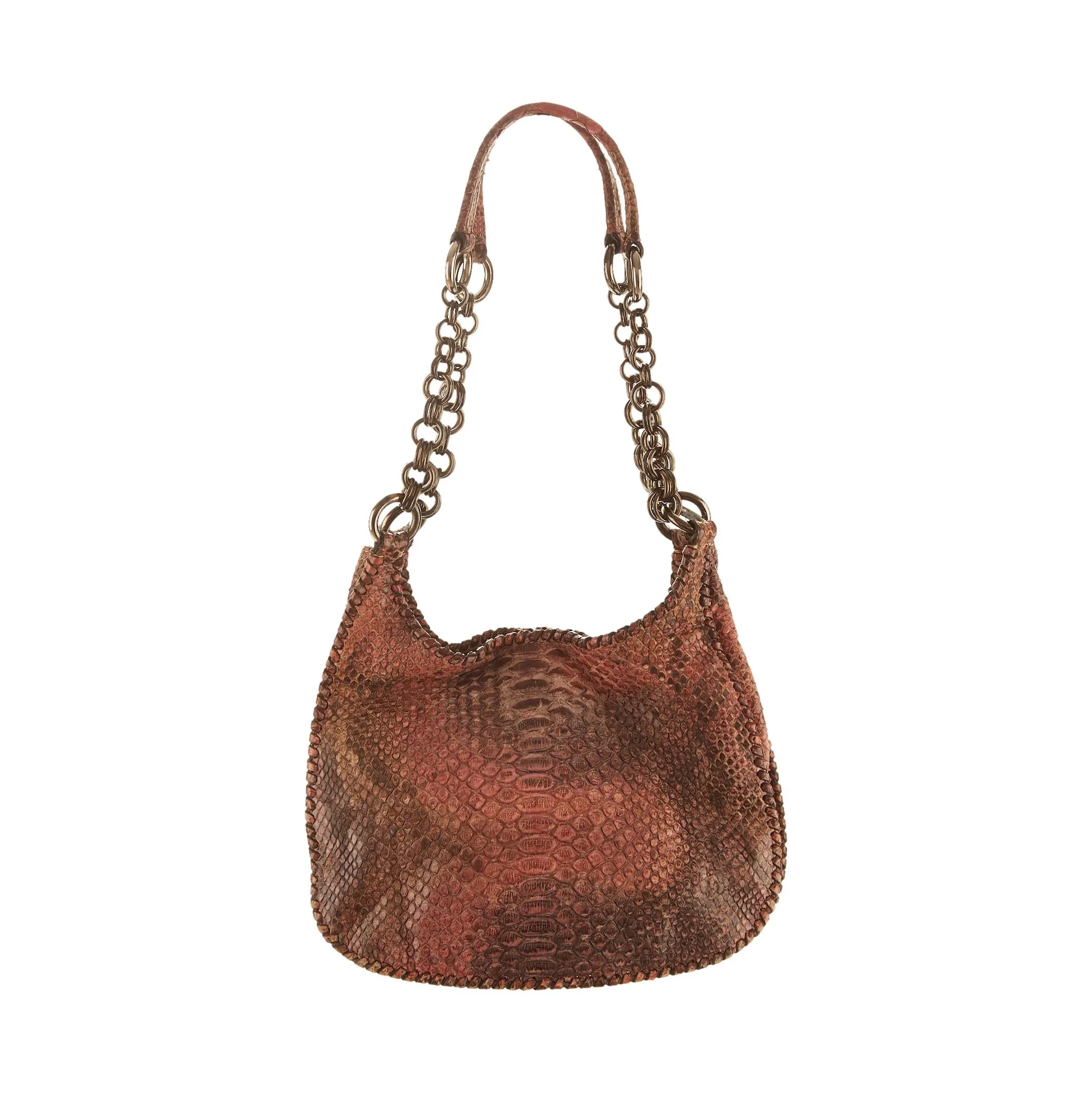 Prada Brown Snakeskin Chain Shoulder Bag