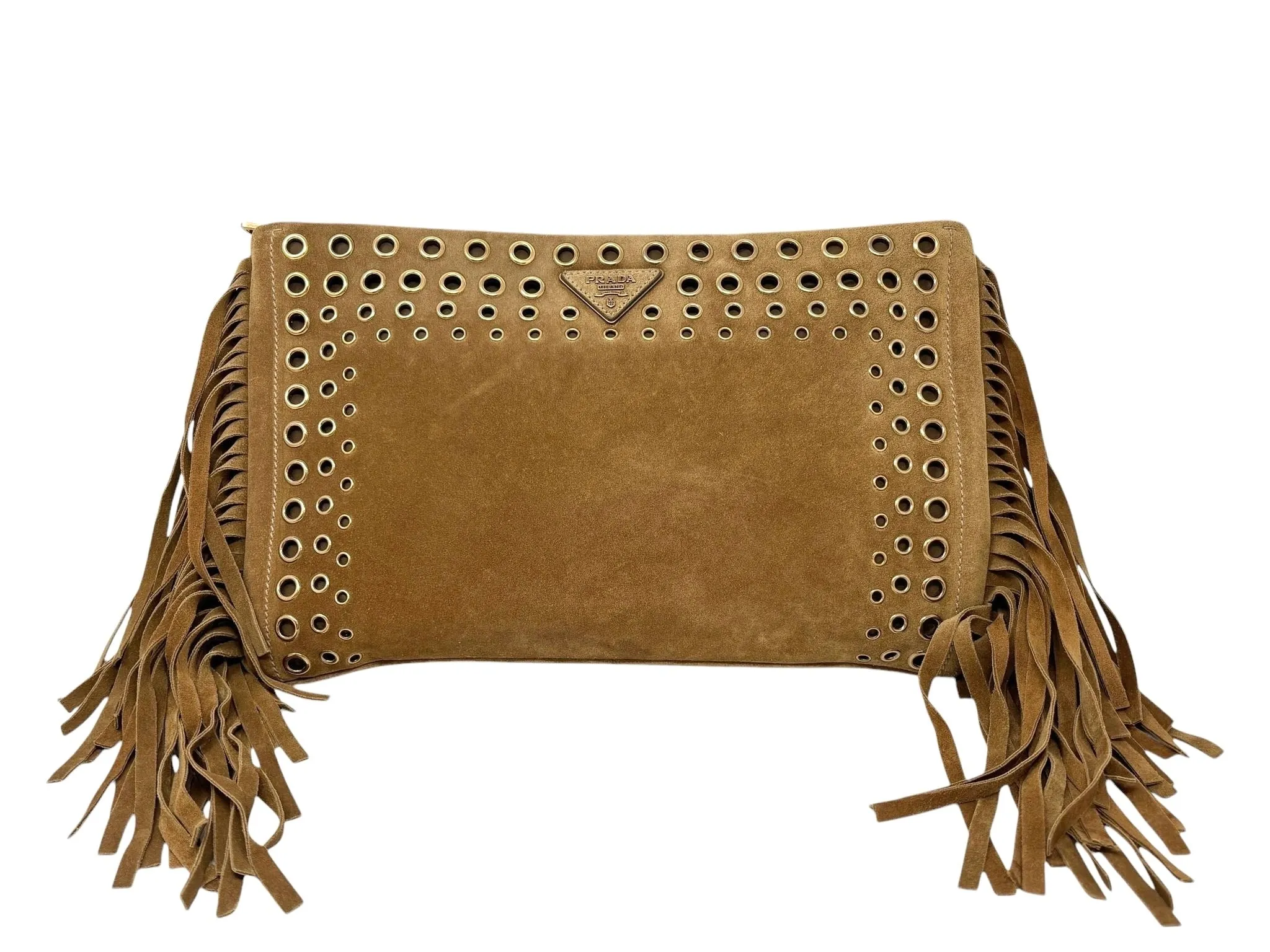Prada Brown Suede Rivet Clutch